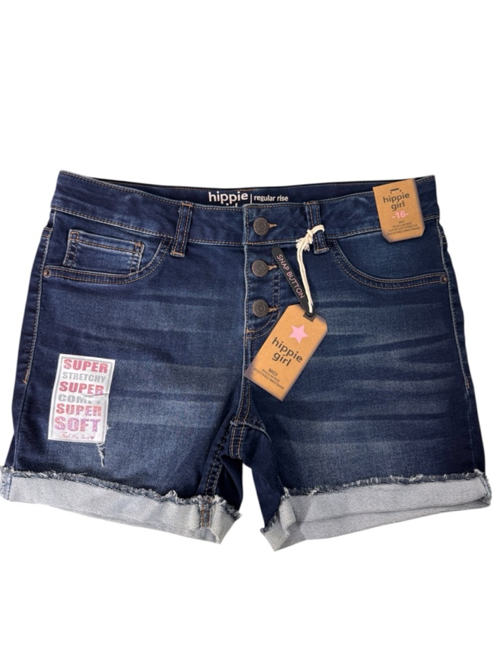 Hippie Girl Dark Blue Denim Girls Shorts - Regular Rise Size 16